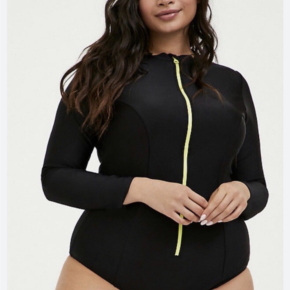 Torrid Black Zip Rash Guard One-Piece Swimsuit